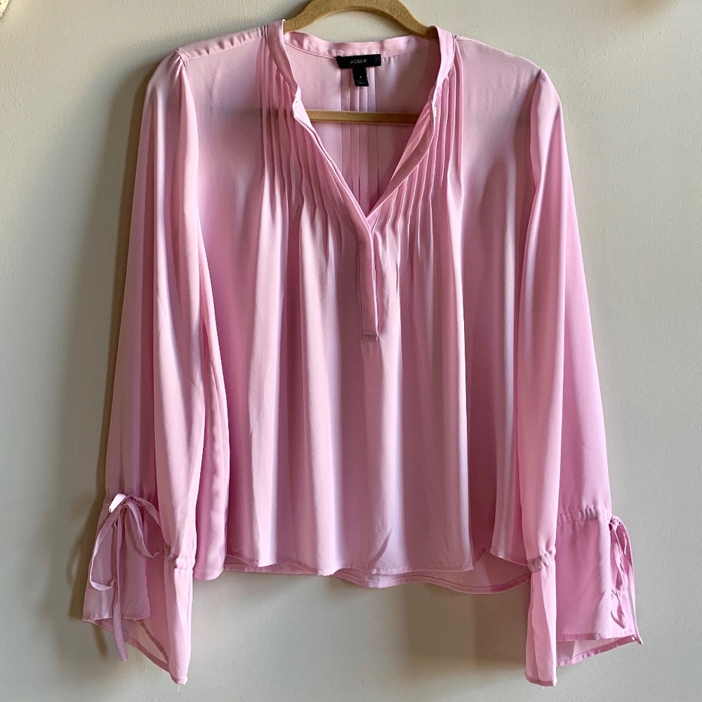 J. Crew Lilac Tie-Sleeve Top with Pintucks